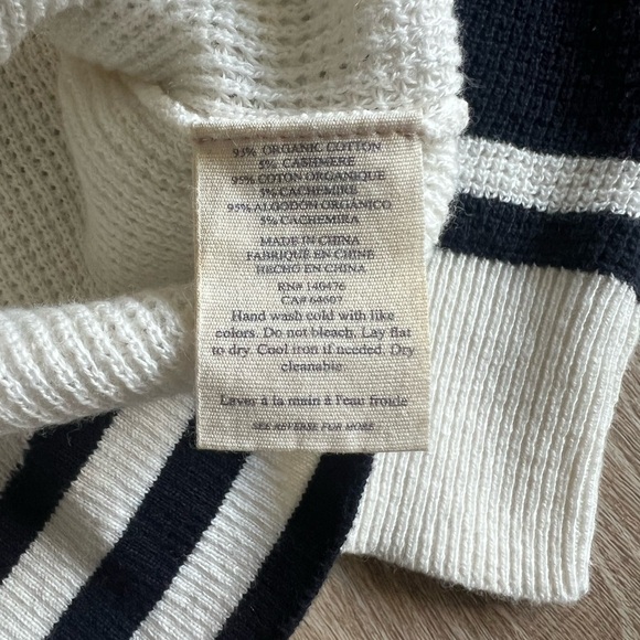 Faherty Throwback Waffle Crewneck Cotton & Cashmere Navy & Cream Sweater Size S - Picture 6 of 6